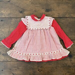 Dorissa of Miami Vintage Girls 4T Red Polka Dot Gingham Lace Prairie Dress